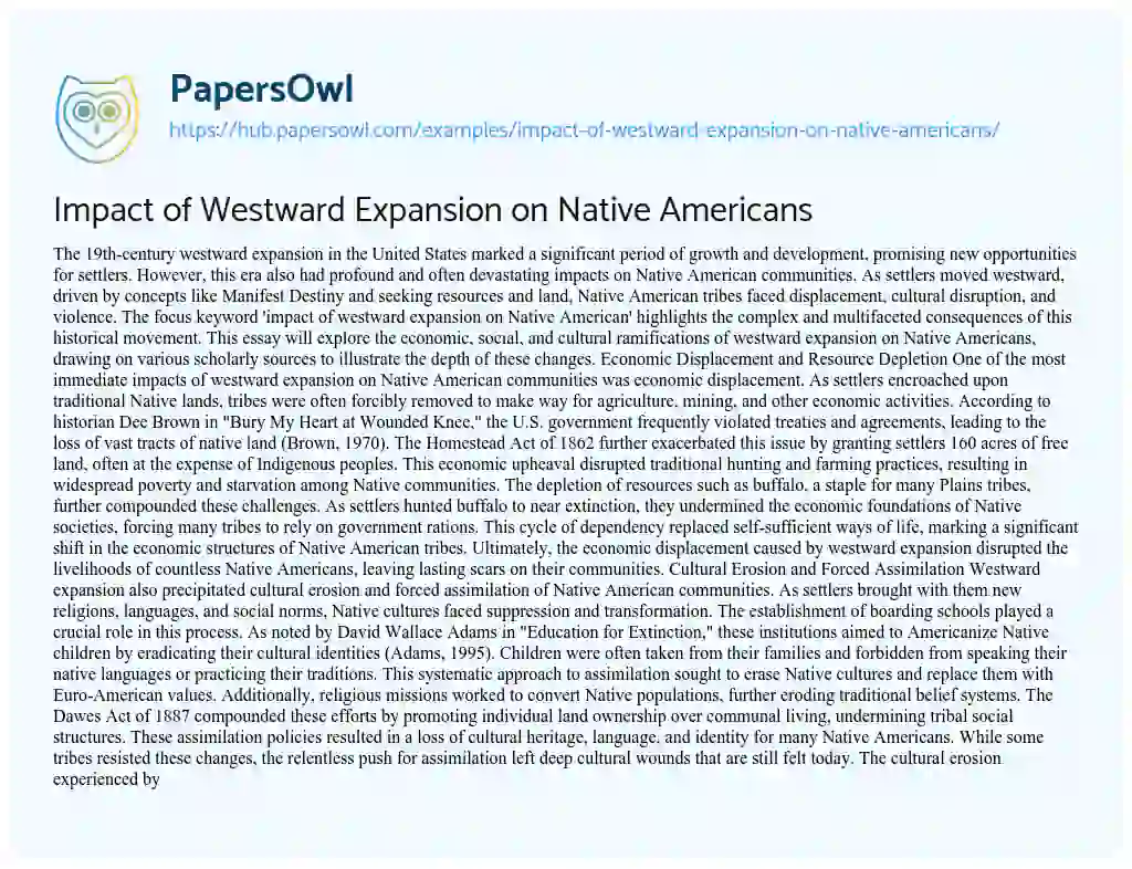Essay on Impact of Westward Expansion on Native Americans