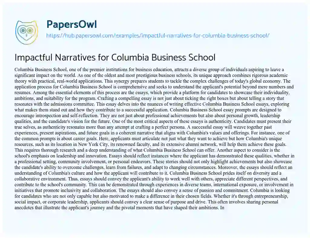 Essay on Impactful Narratives for Columbia Business School