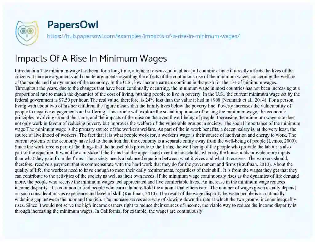Essay on Impacts Of A Rise In Minimum Wages