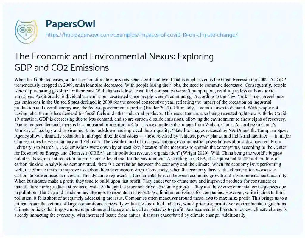 Essay on The Economic and Environmental Nexus: Exploring GDP and CO2 Emissions