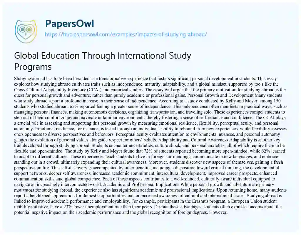 Essay on Global Education Through International Study Programs
