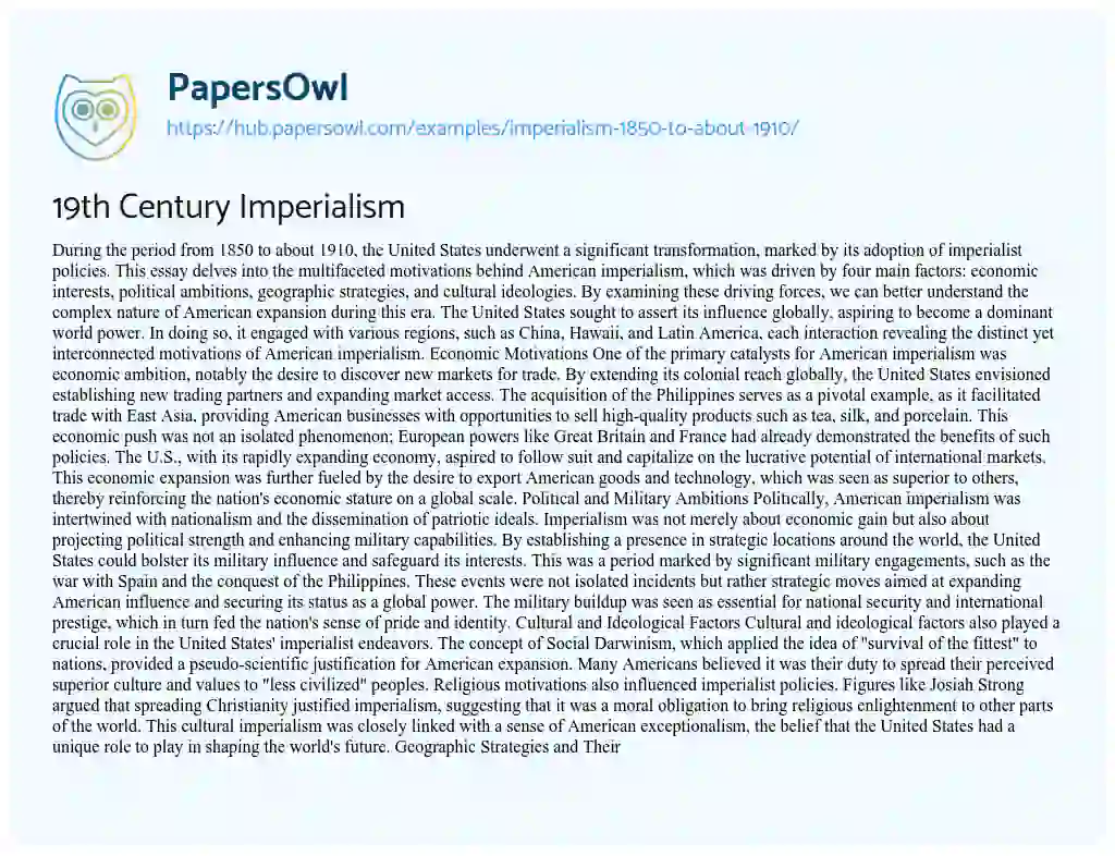 Essay on 19th Century Imperialism