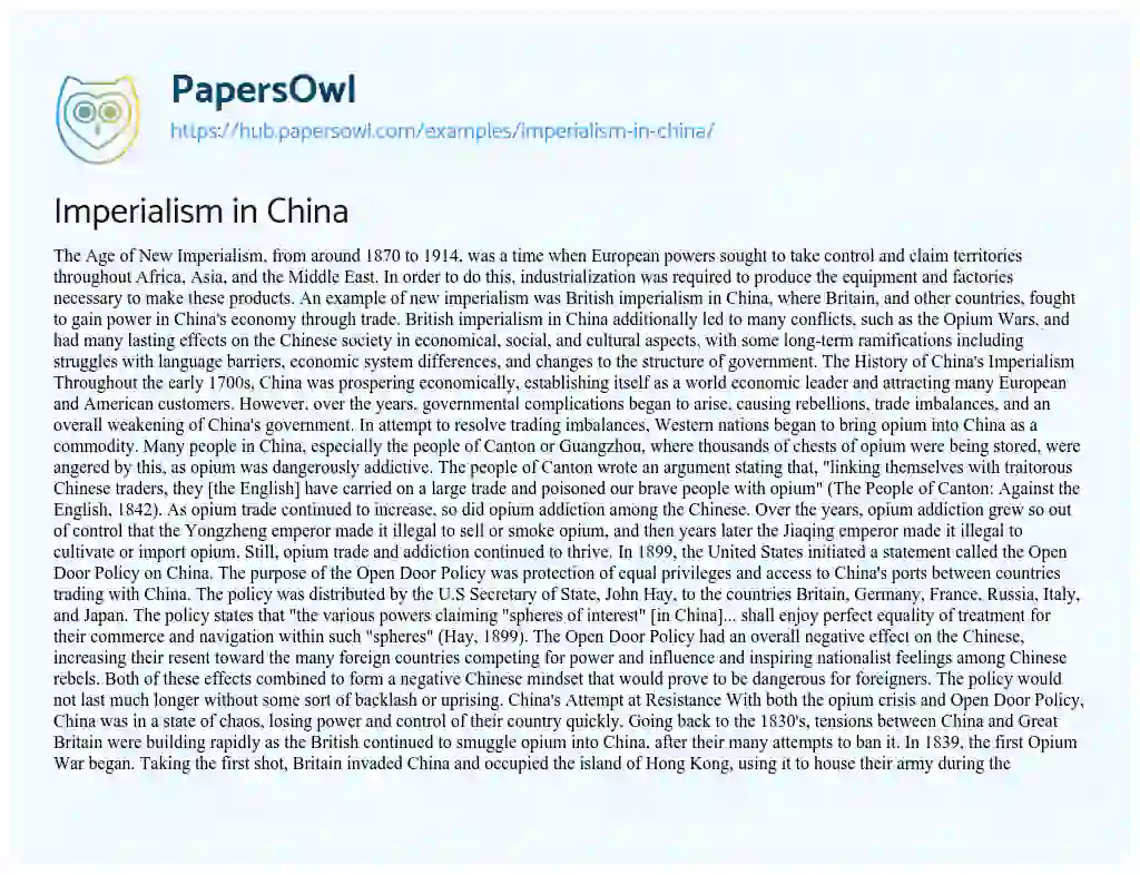 Essay on Imperialism in China
