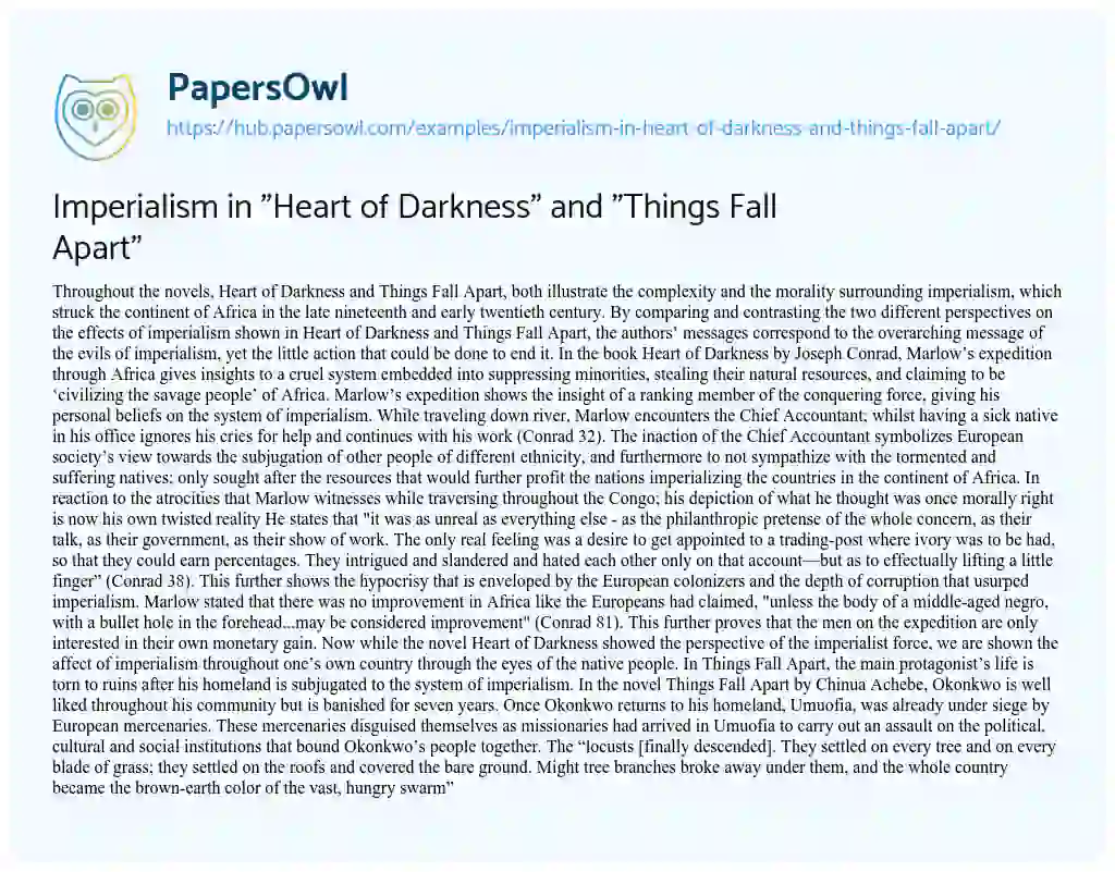Essay on Imperialism in “Heart of Darkness” and “Things Fall Apart”