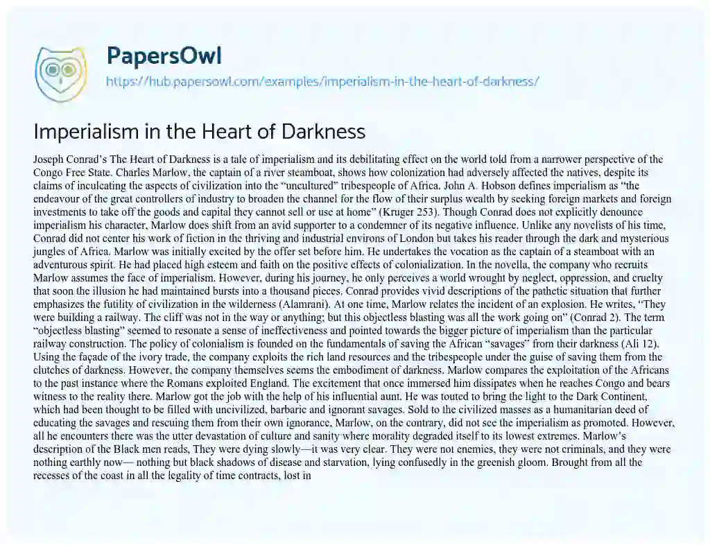 Essay on Imperialism in the Heart of Darkness