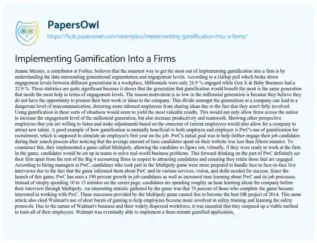 Essay on Implementing Gamification Into a Firms