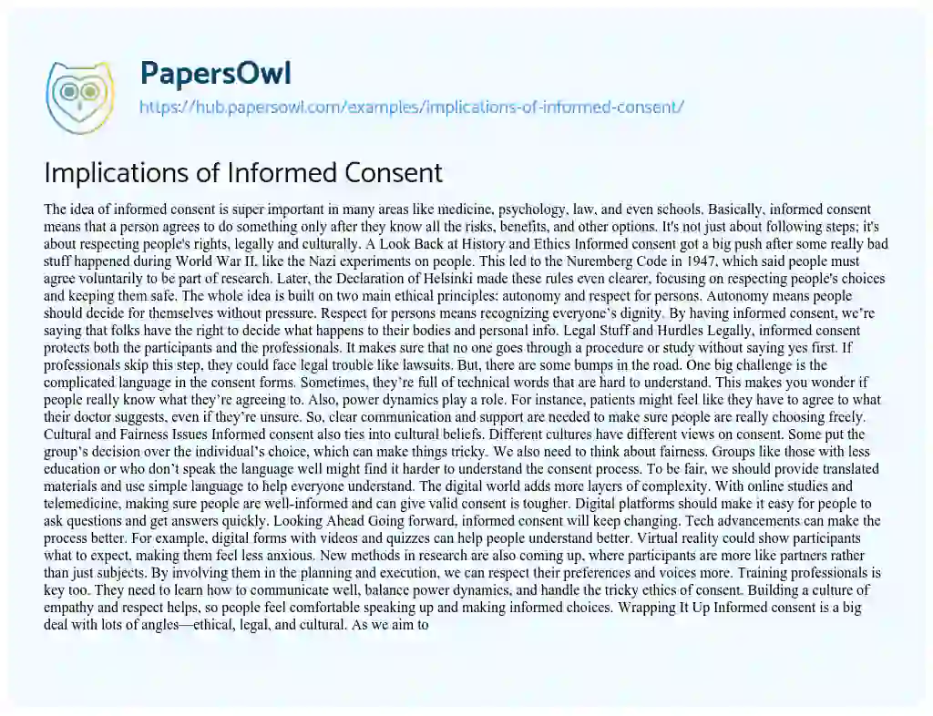 Essay on Implications of Informed Consent