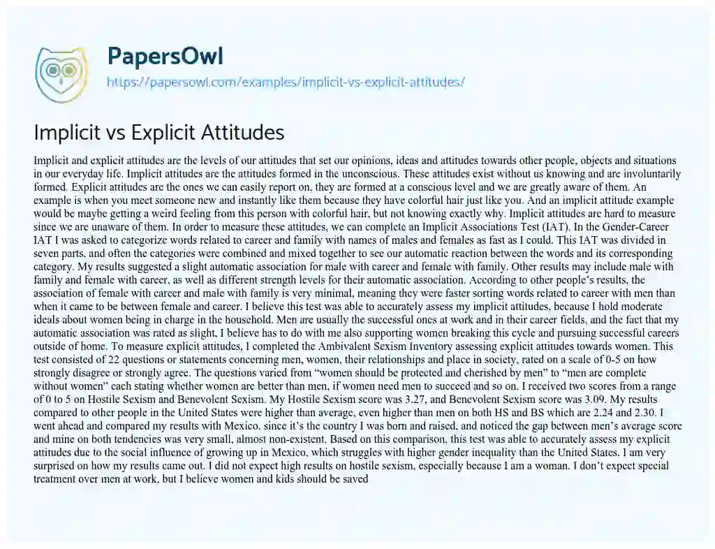 Essay on Implicit vs Explicit Attitudes