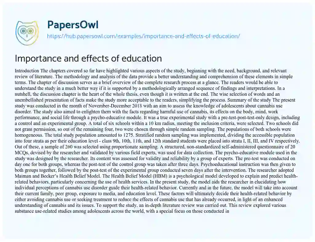 Essay on Importance and effects of education