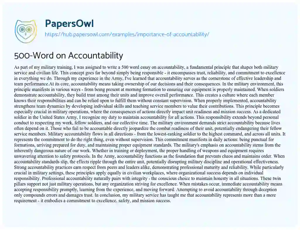 Essay on 500-Word on Accountability