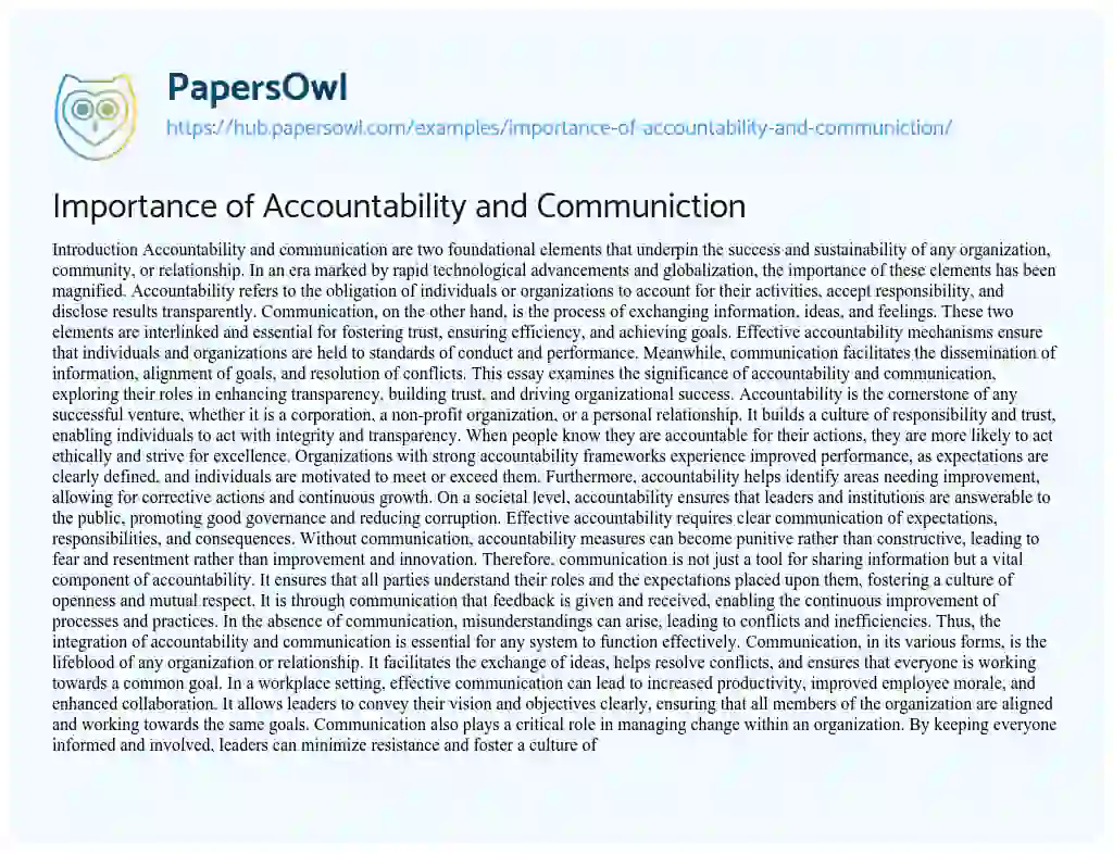 Essay on Importance of Accountability and Communiction