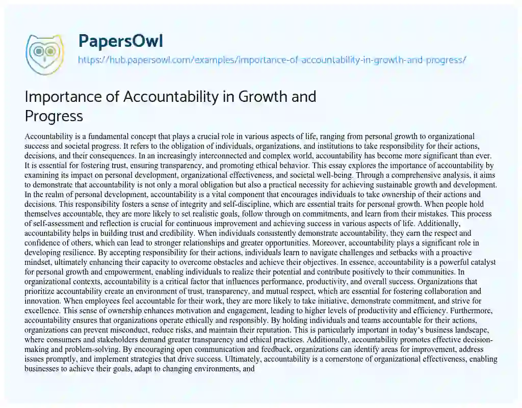 Essay on Importance of Accountability in Growth and Progress