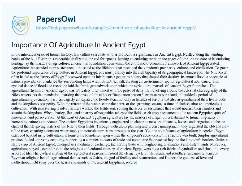 Essay on Importance Of Agriculture In Ancient Egypt