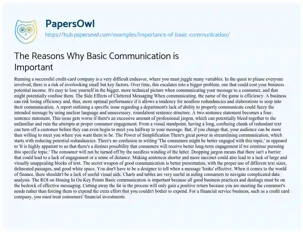 Essay on The Reasons Why Basic Communication is Important