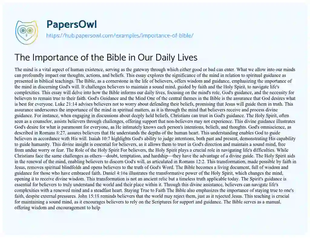 Essay on The Importance of the Bible in Our Daily Lives