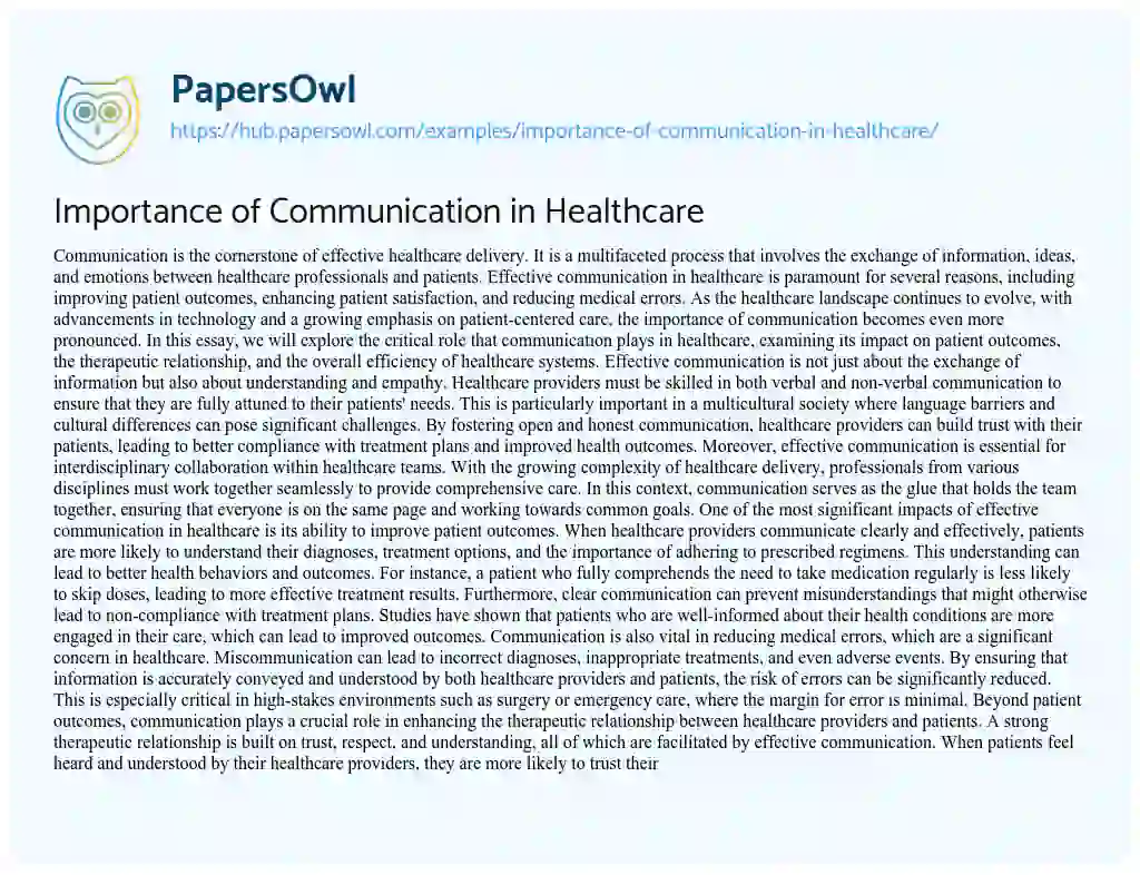 Essay on Importance of Communication in Healthcare