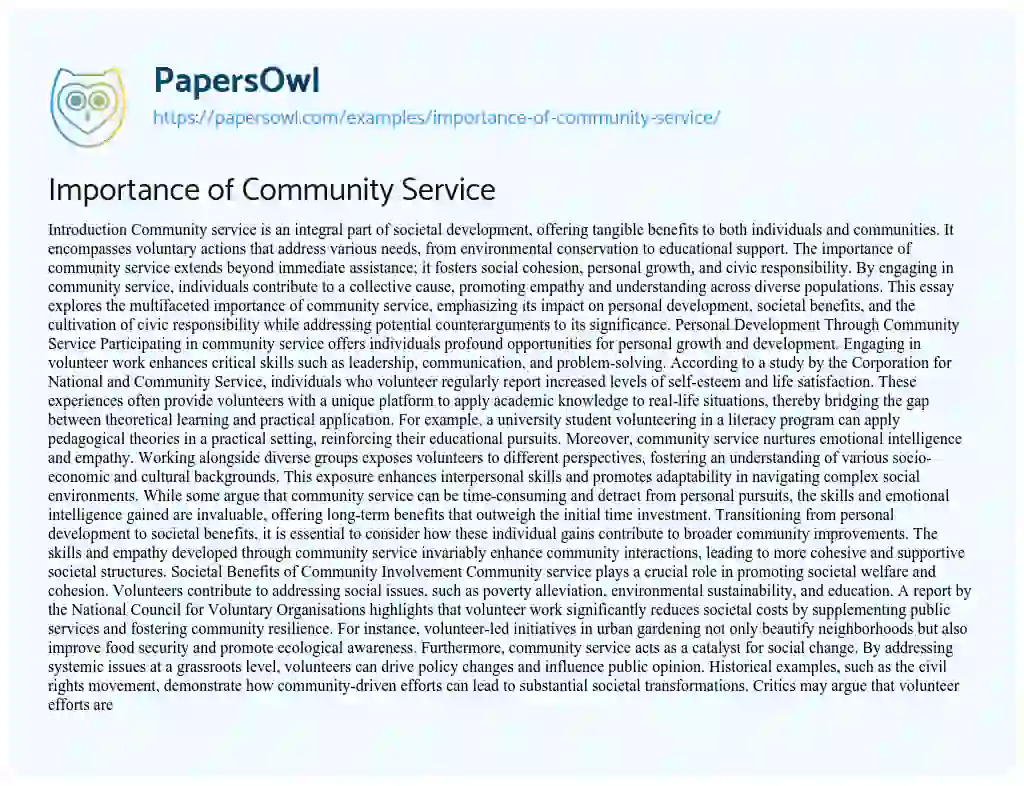 Essay on Importance of Community Service