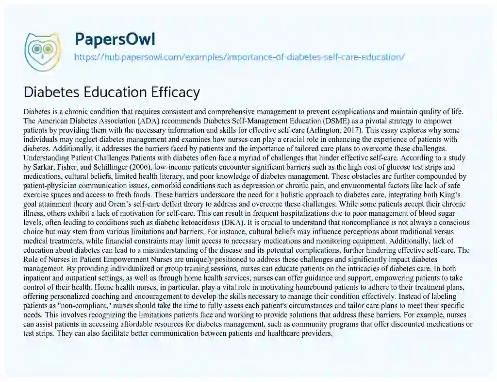 Essay on Diabetes Education Efficacy