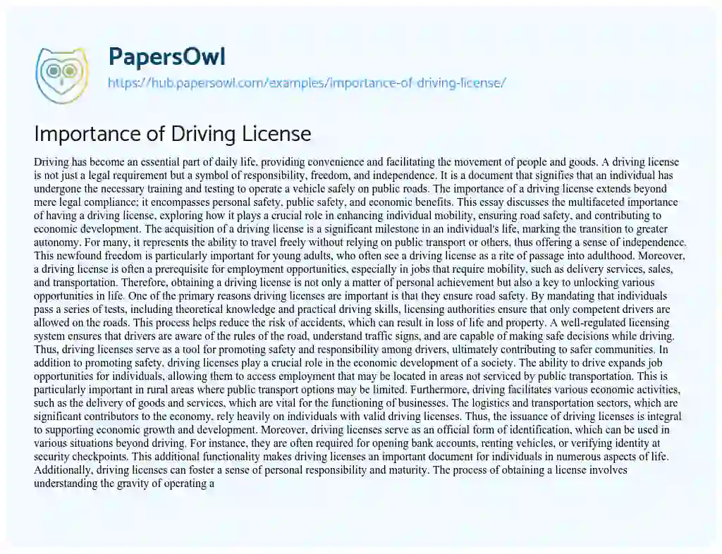 Essay on Importance of Driving License