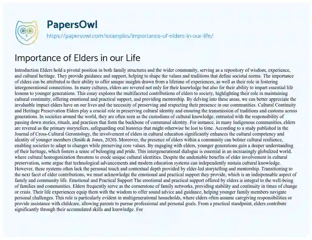 Essay on Importance of Elders in our Life