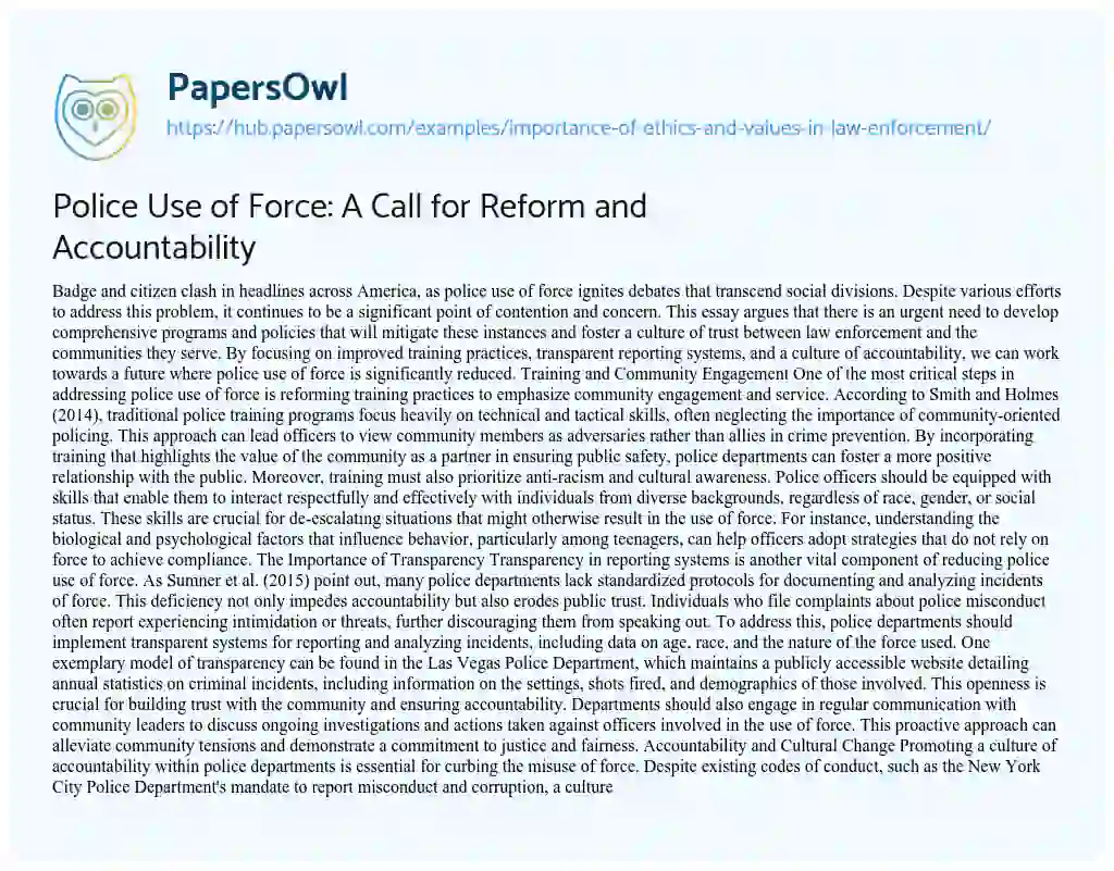 Essay on Police Use of Force: A Call for Reform and Accountability