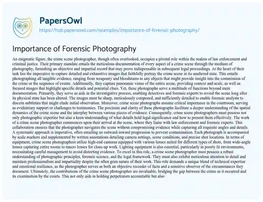 Essay on Importance of Forensic Photography