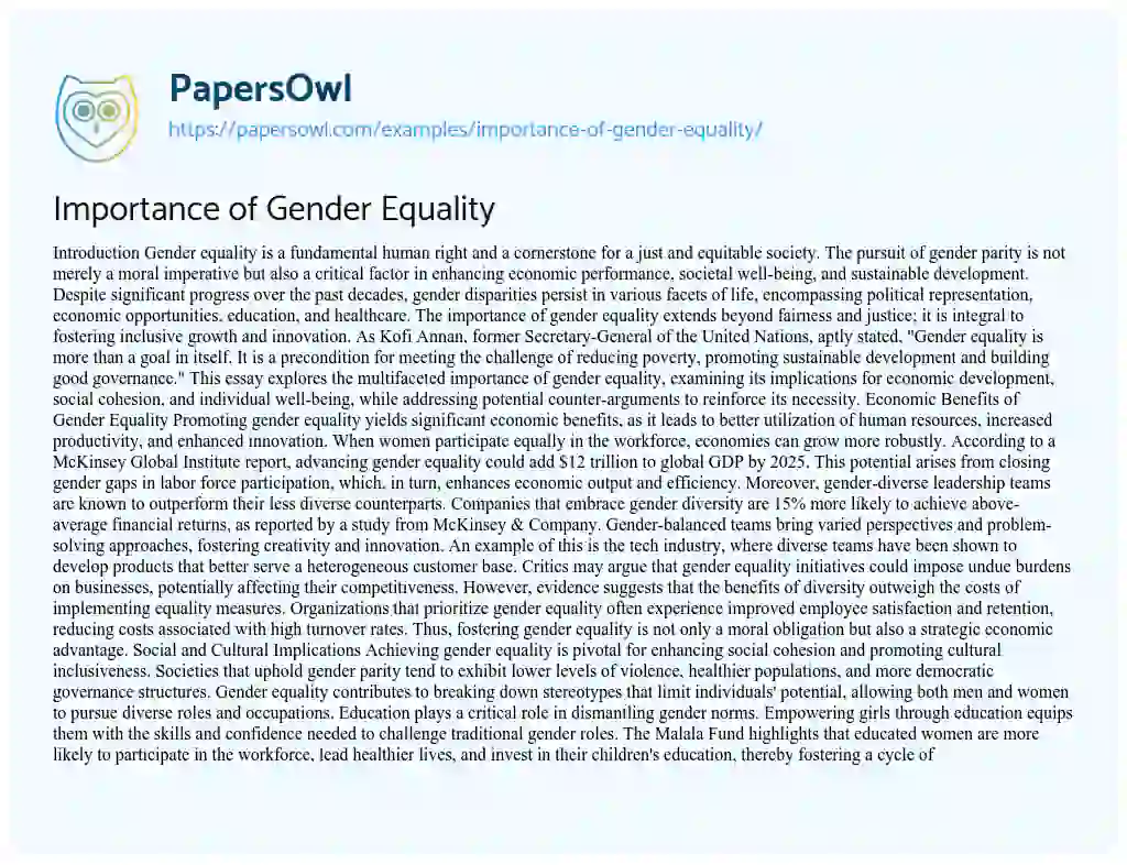 Essay on Importance of Gender Equality