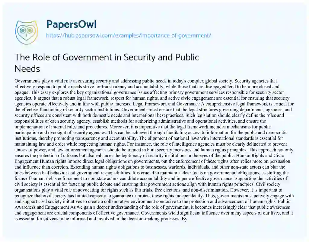Essay on The Role of Government in Security and Public Needs