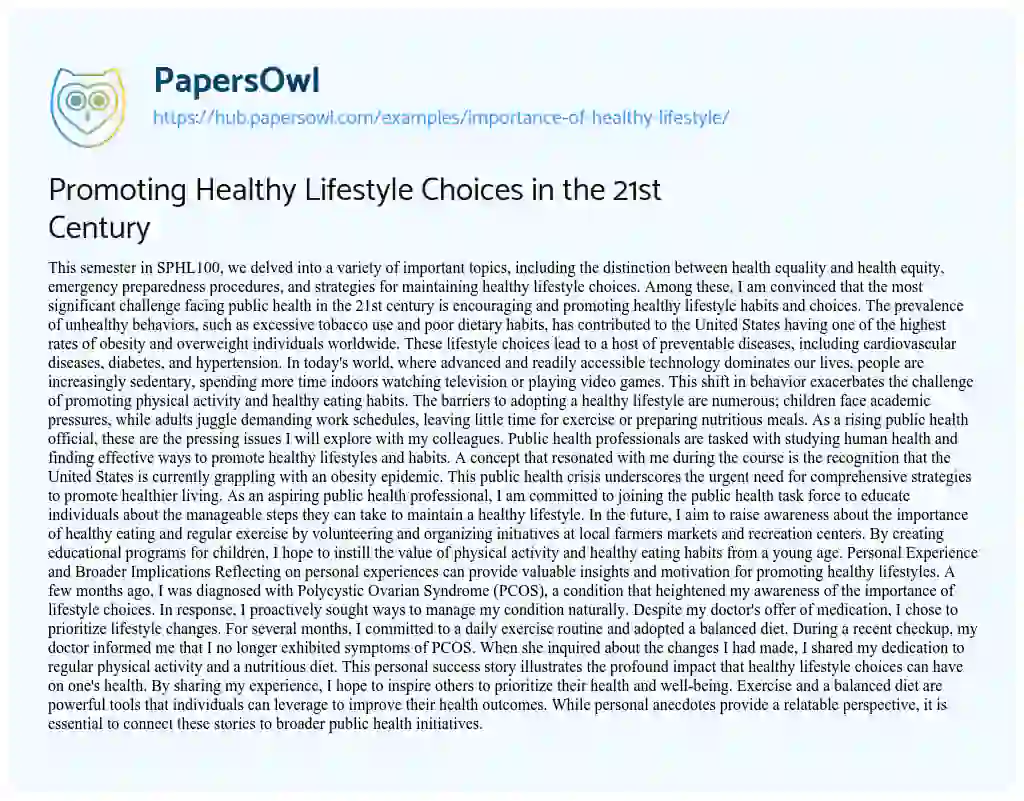Essay on Promoting Healthy Lifestyle Choices in the 21st Century
