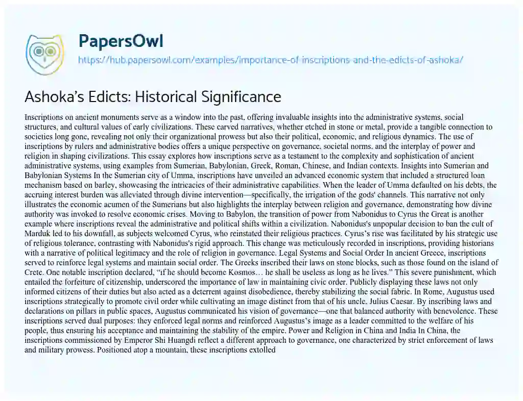 Essay on Ashoka’s Edicts: Historical Significance