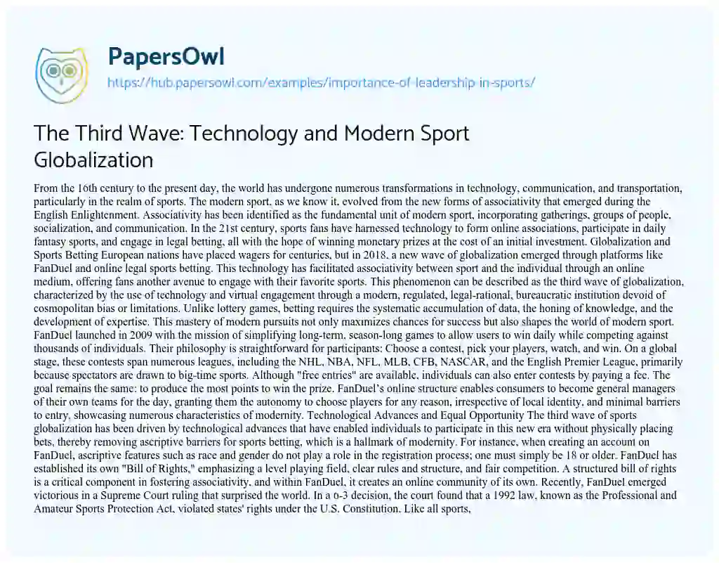 Essay on The Third Wave: Technology and Modern Sport Globalization