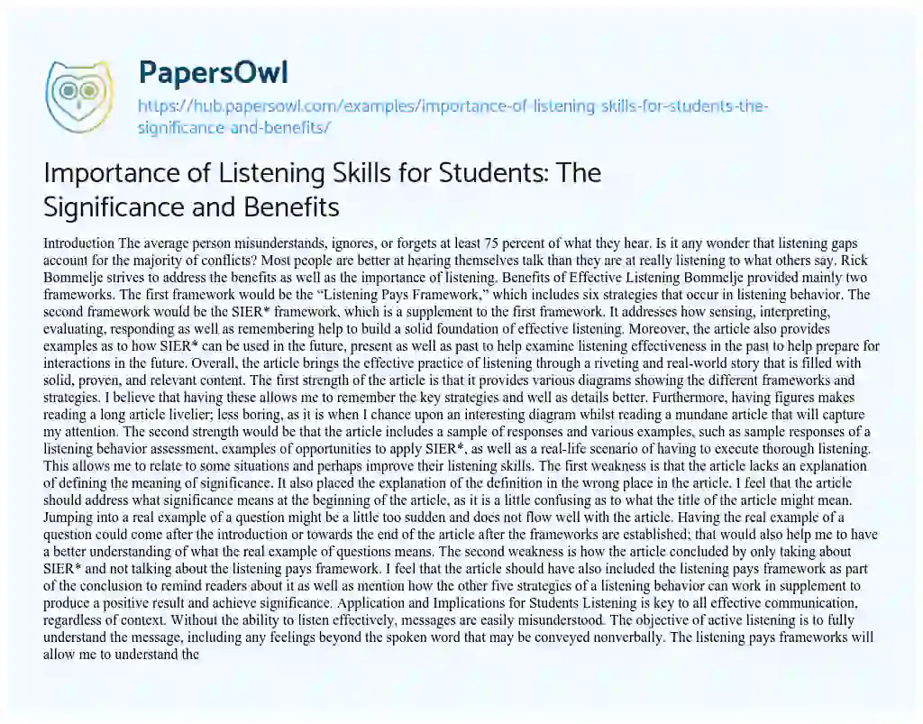 Essay on Importance of Listening Skills for Students: The Significance and Benefits