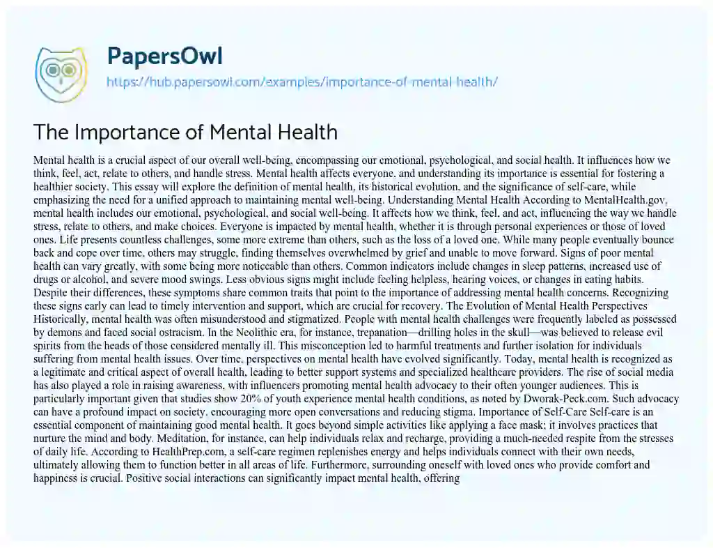 Essay on The Importance of Mental Health