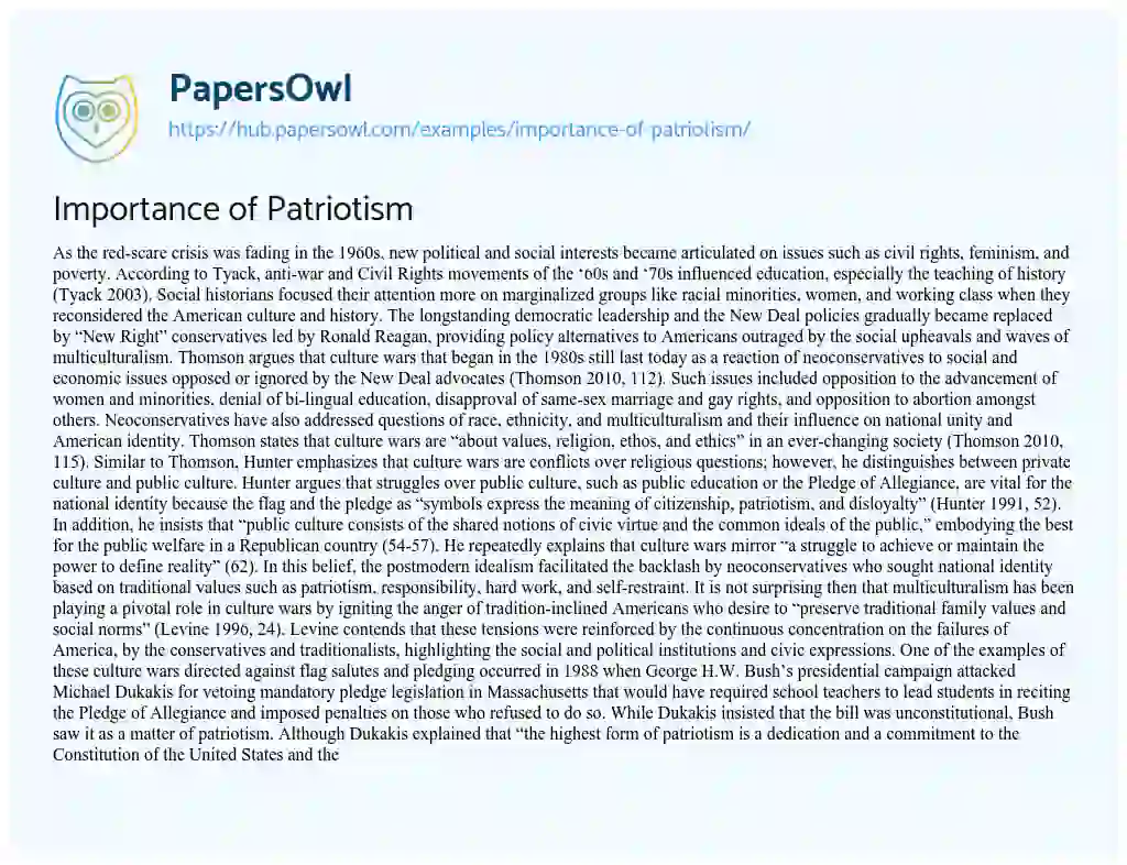 Essay on Importance of Patriotism