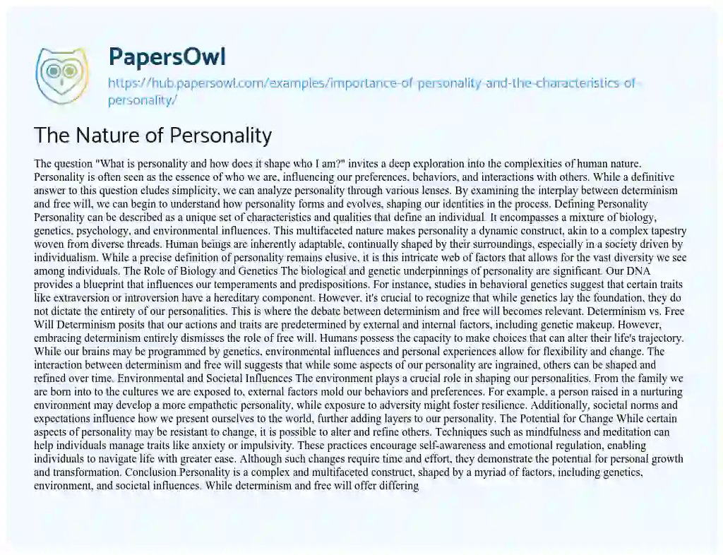 Essay on The Nature of Personality