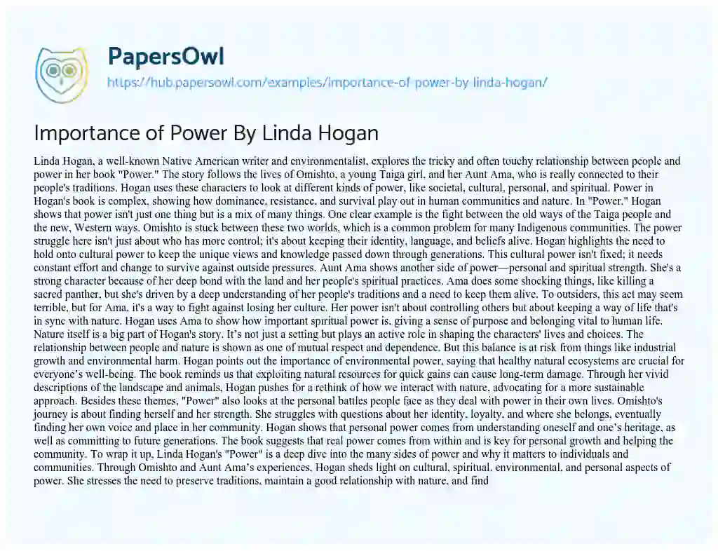 Essay on Importance of Power By Linda Hogan