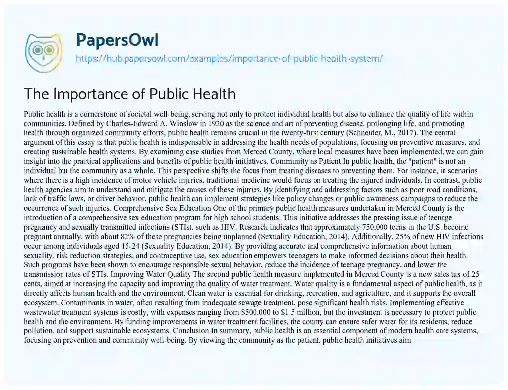 Essay on The Importance of Public Health