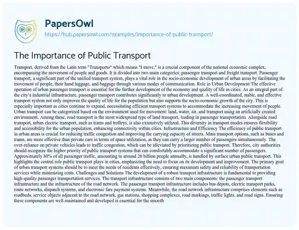 Essay on The Importance of Public Transport