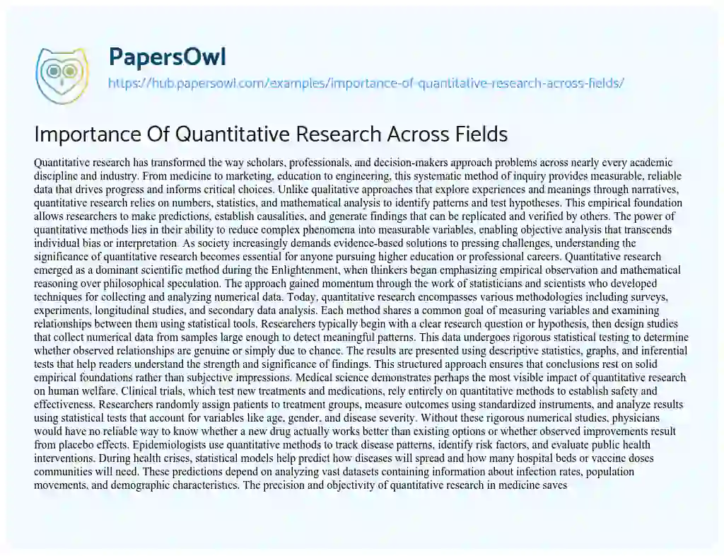Essay on Importance Of Quantitative Research Across Fields