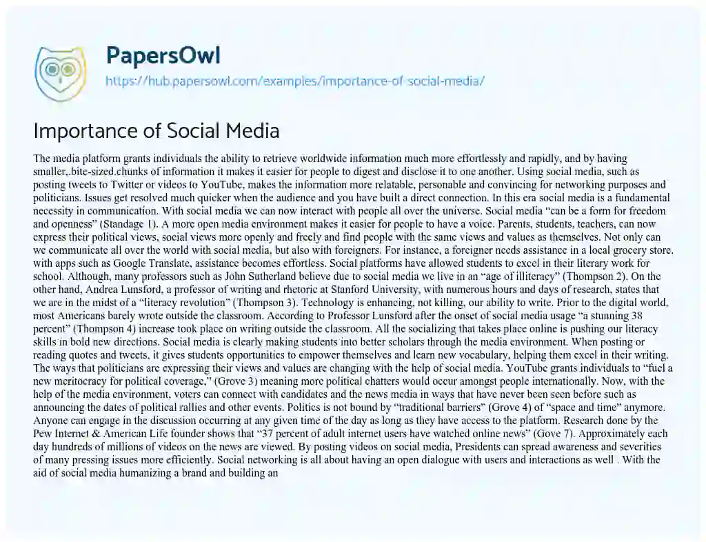 Essay on Importance of Social Media  