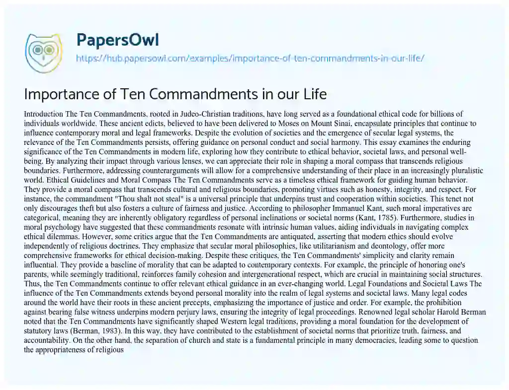 Essay on Importance of Ten Commandments in our Life