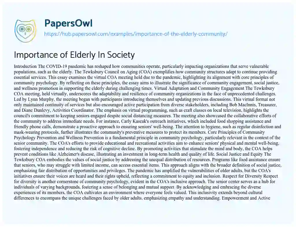 Essay on Importance of Elderly In Society