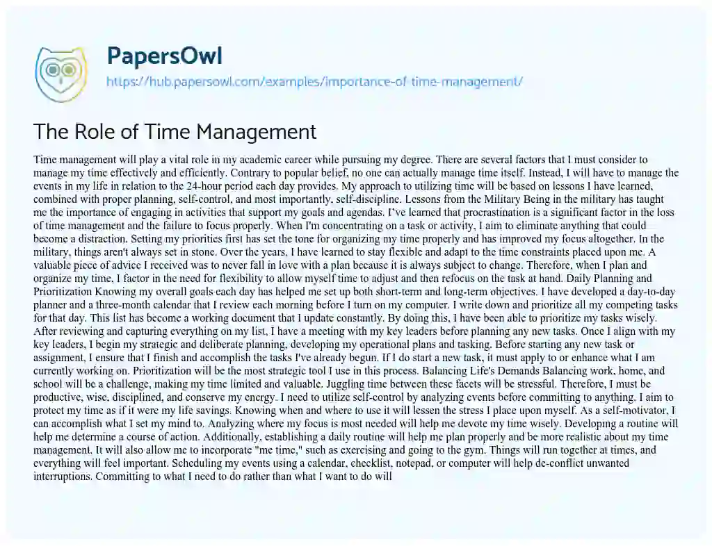 Essay on The Role of Time Management