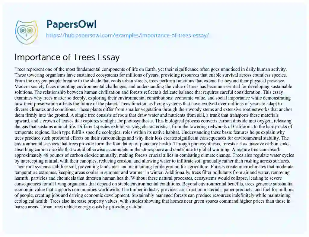 Essay on Importance of Trees Essay