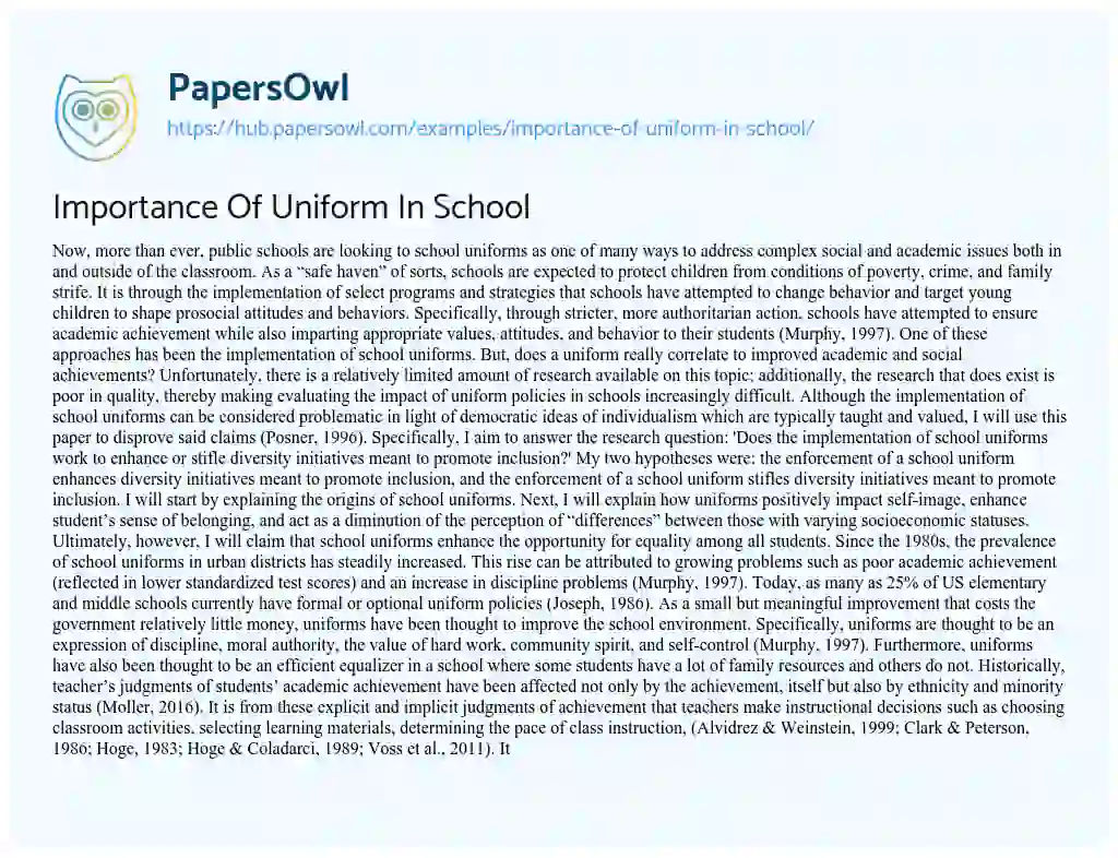 Essay on Importance Of Uniform In School