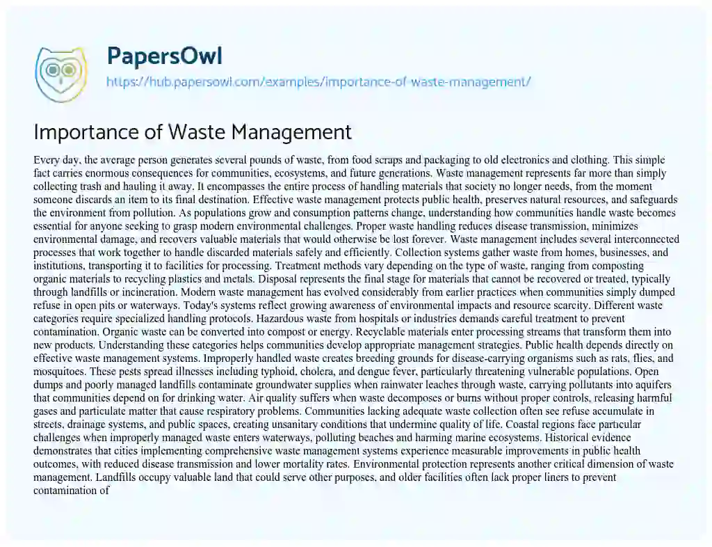Essay on Importance of Waste Management