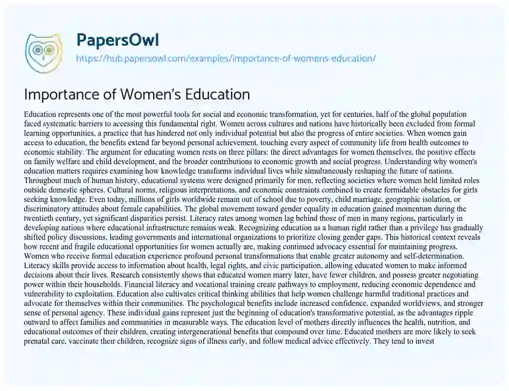 Essay on Importance of Women’s Education