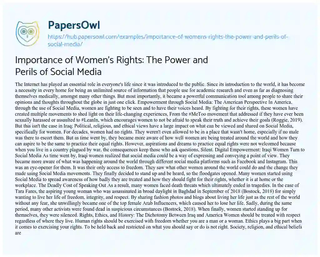 Essay on Importance of Women’s Rights: The Power and Perils of Social Media