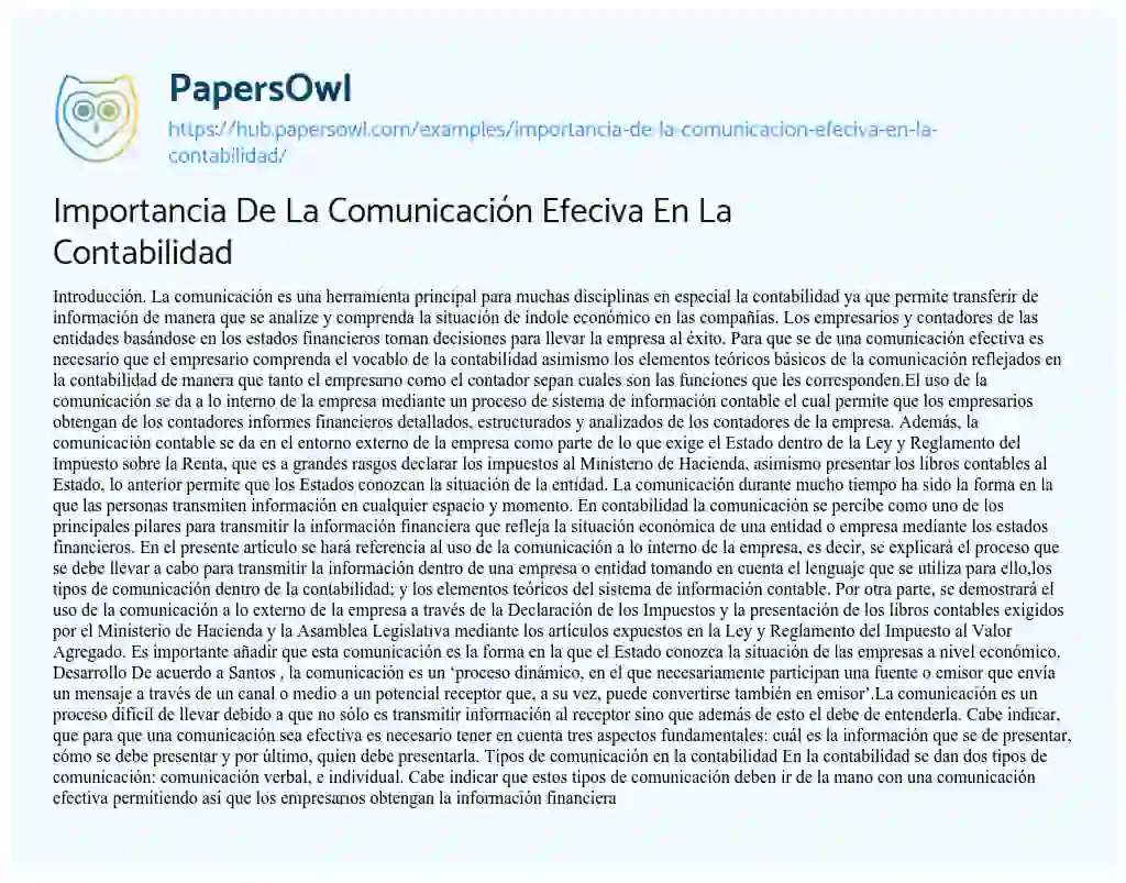 Essay on Importancia De La Comunicación Efeciva En La Contabilidad