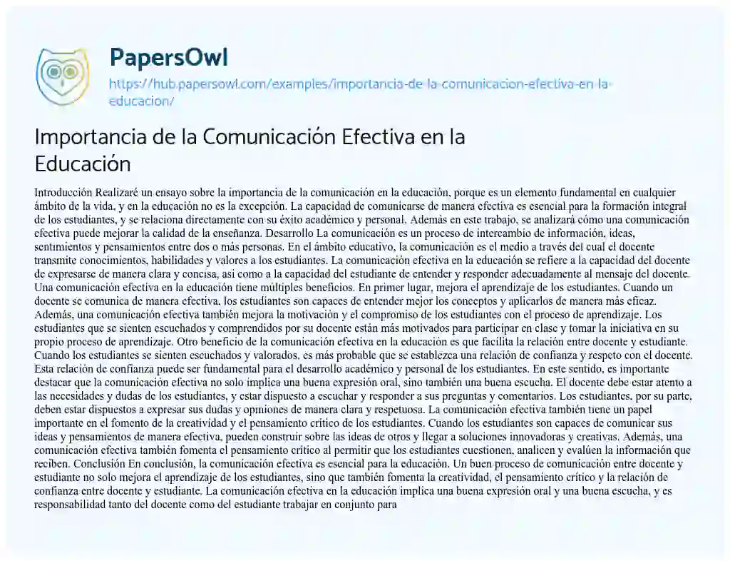Essay on Importancia de la Comunicación Efectiva en la Educación